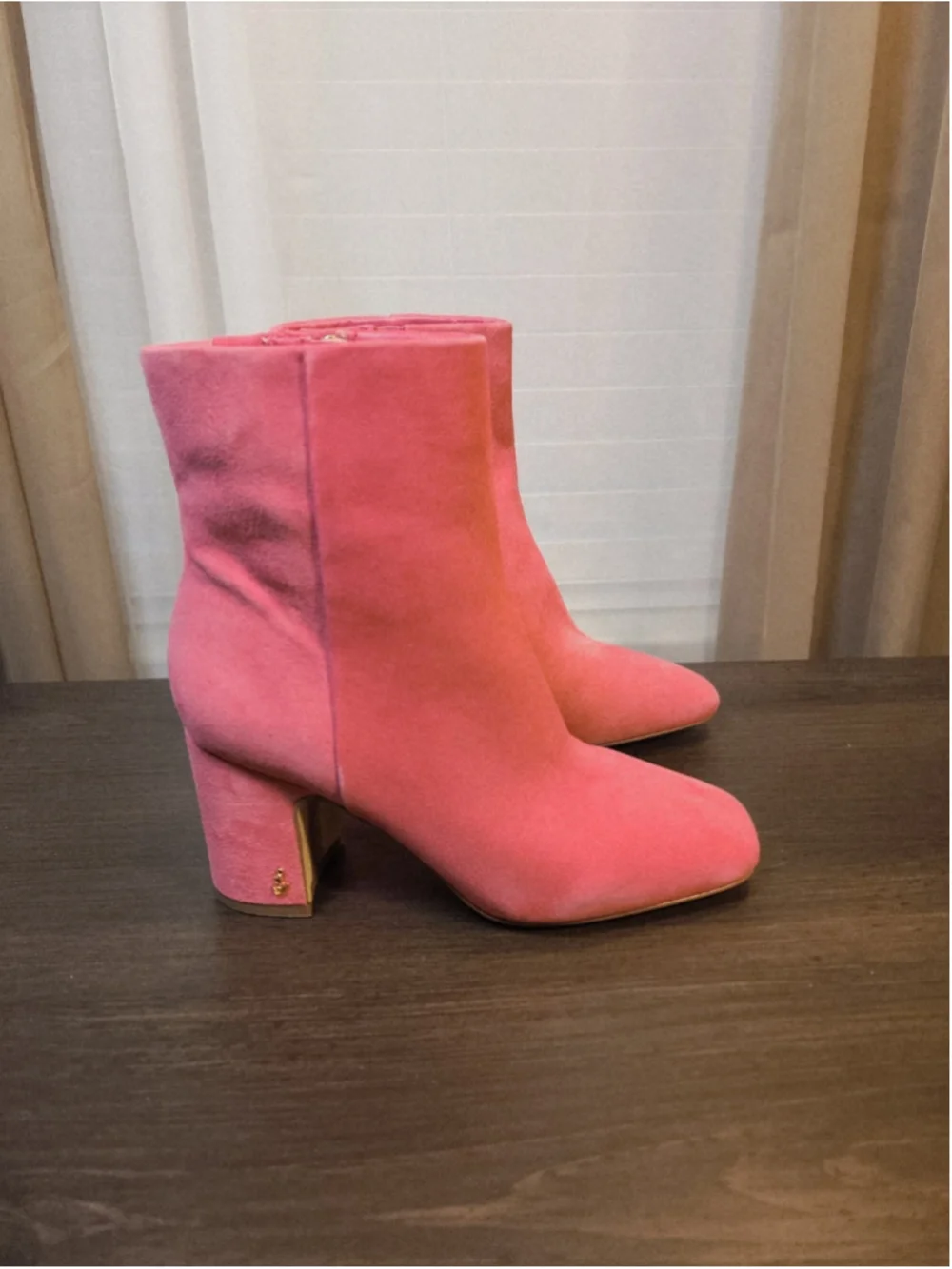 Sam Edelman Fawn Suede LEATHER Block Heel Boots Booties 7.5 WIDE Fushia Pink